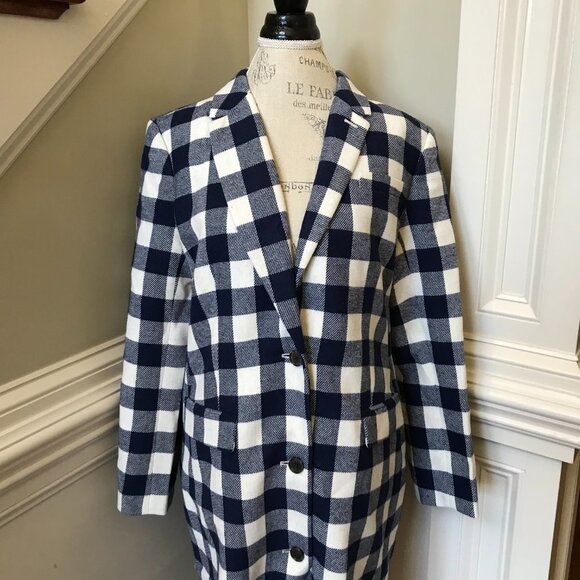 NWT JCrew Alfie Top Coat Jacket Womens 14 Blue White Buffalo Check Gingham Wool - Picture 7 of 14